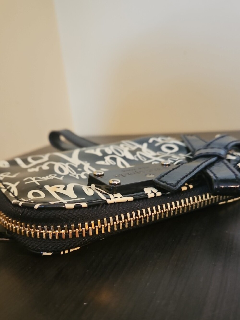 Kate Spade Black Patent Script Print Wristlet - Picture 4 of 10